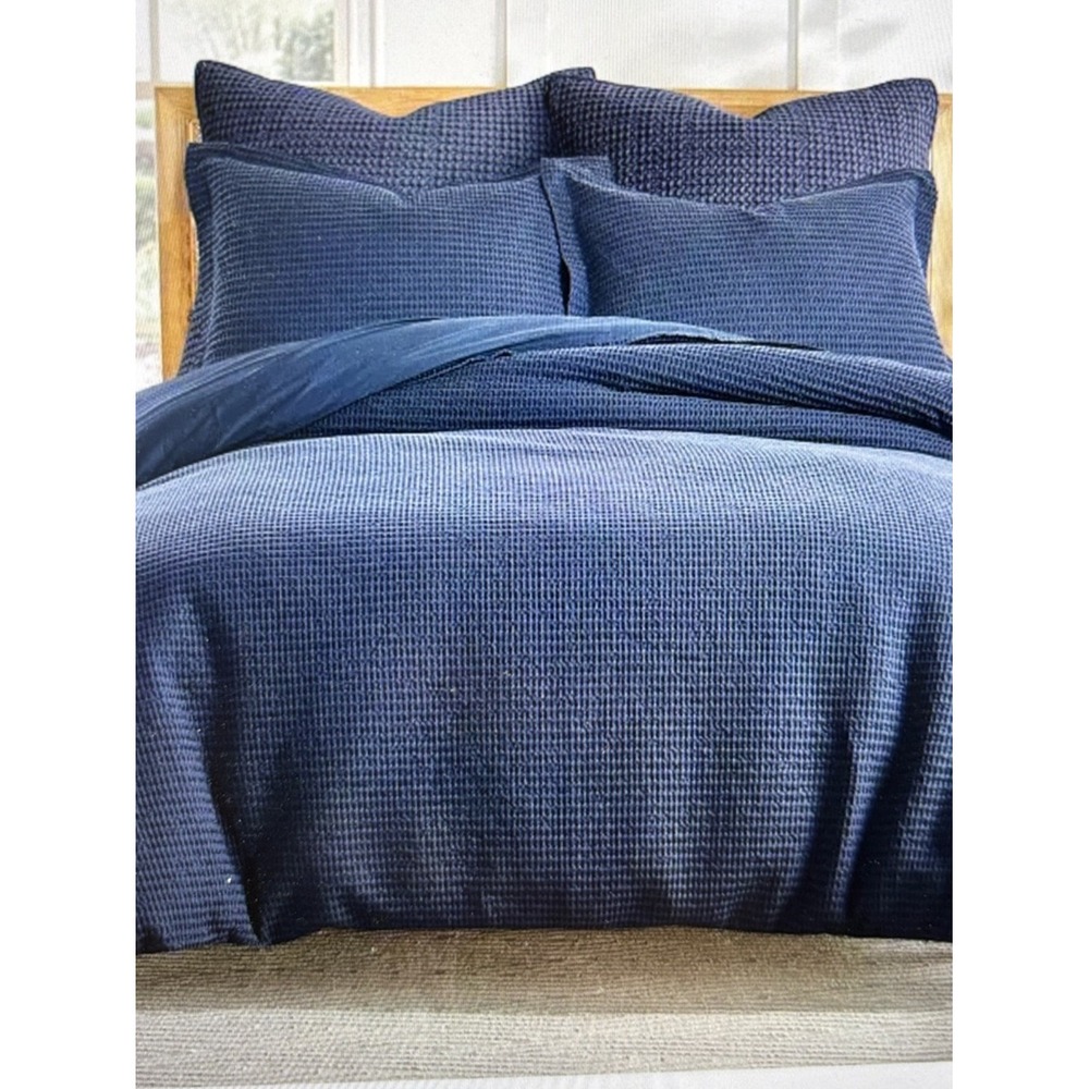 Levtex Home King Cloud Waffle Navy Comforter Blanket & 2 Shams Set Cozy NEW